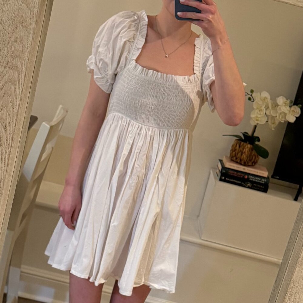 White Puff Sleeve Smocked Sundress (Small)